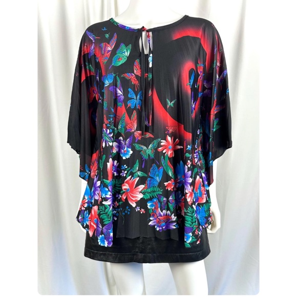 Vintage 70’s ‘Ms Tops of California Inc’ Floral Butterfly Kaftan Cape Blouse M/L - Picture 2 of 10
